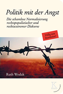 Ruth Wodak politics of Fear German Version Cover. A close up picture of a barbed wire fence.