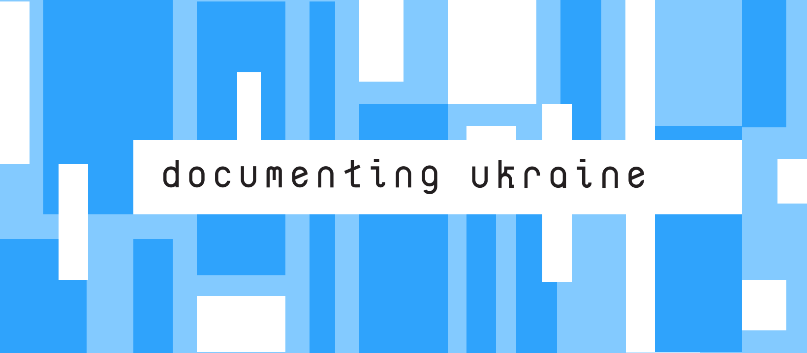 An abstract design with the title "Documenting Ukraine" written on it. 