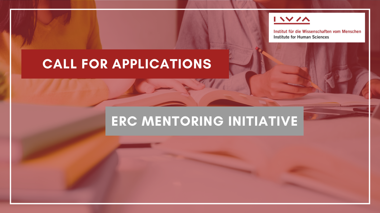Call for Application for the ERC Mentoring Initiative with 2 people working in the background