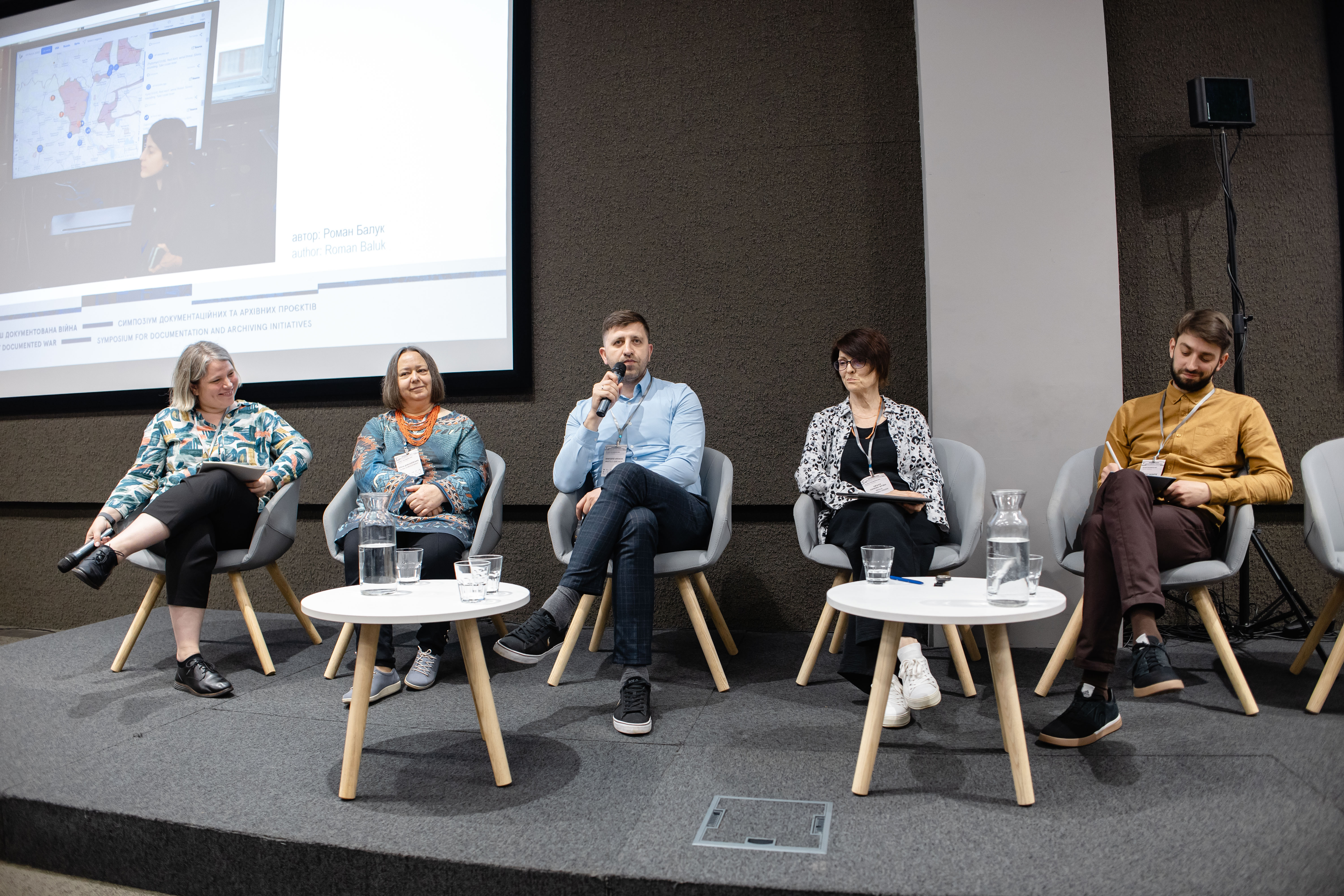 Participants of the “Documents, Infrastructures, Communities: What Will We Call the “Archive of War?” panel at the Most Documented War symposium in Lviv, Ukraine