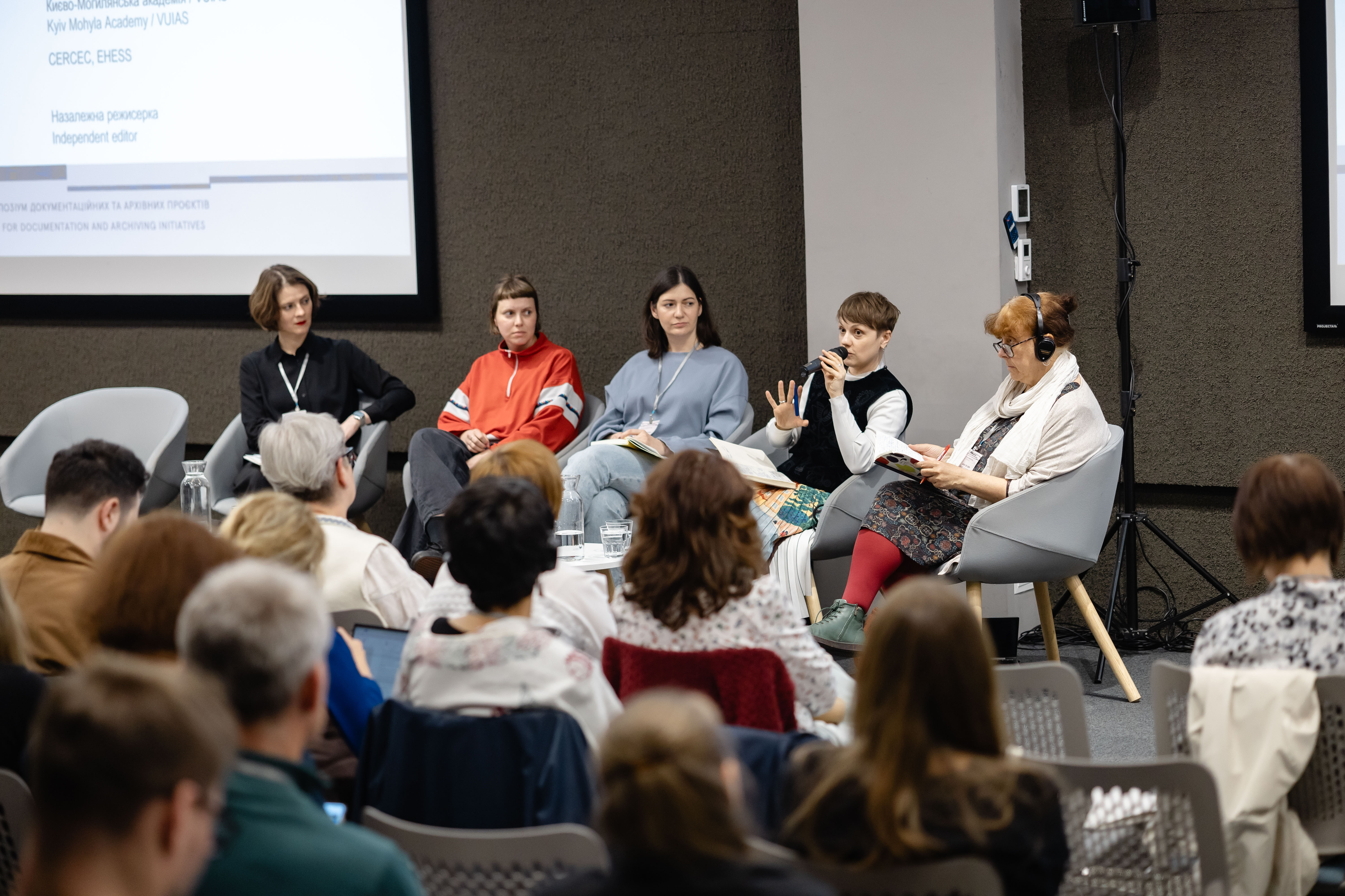Participants of the “From Document to Argument: The Archive as an Instrument of Justice” panel at the Most Documented War symposium in Lviv, Ukraine