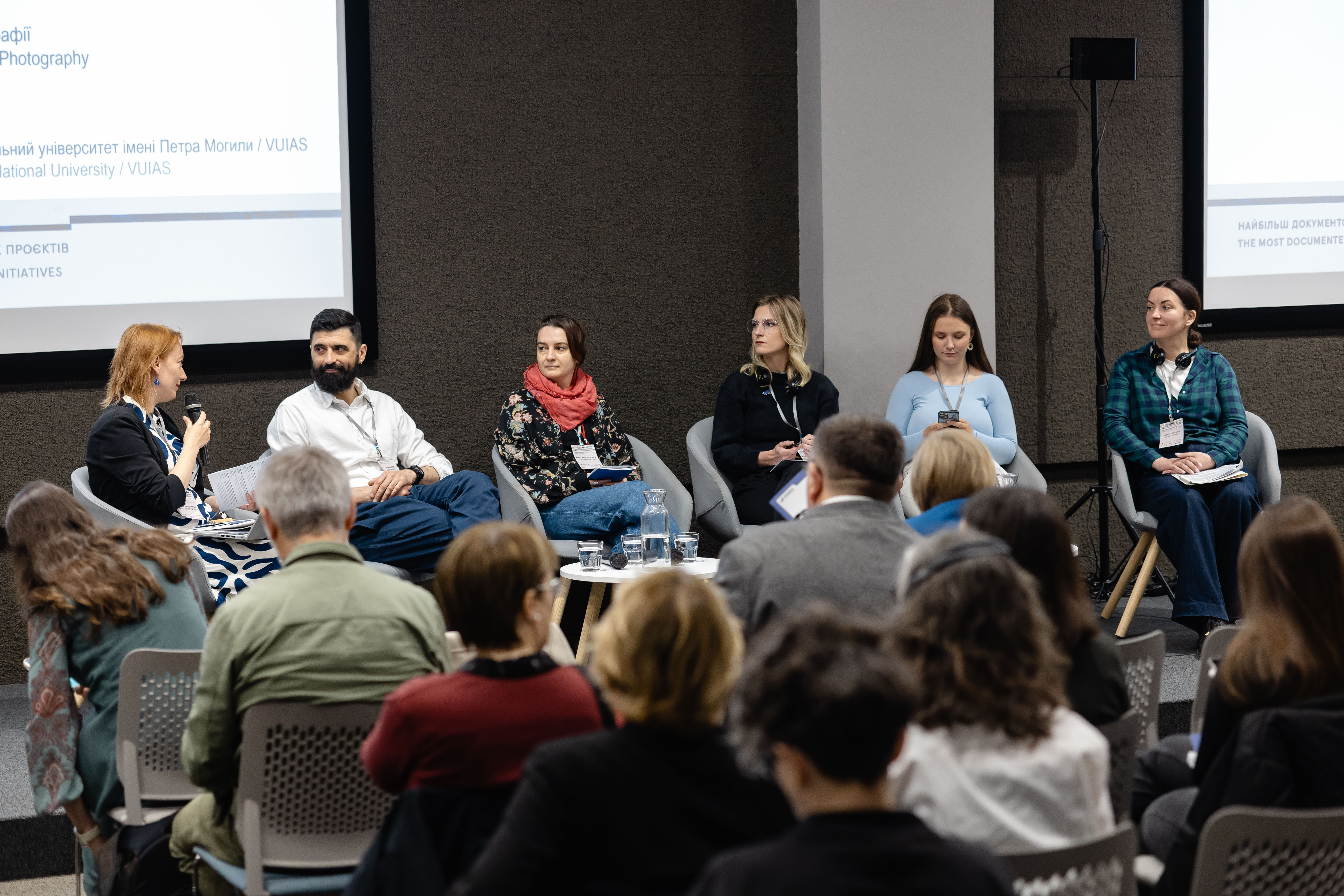 Participants of the “(In)visibility: Ways of Opening Up Archives” panel at the Most Documented War symposium in Lviv, Ukraine