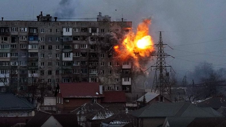 "A Building in Mariupol Being Bombed"