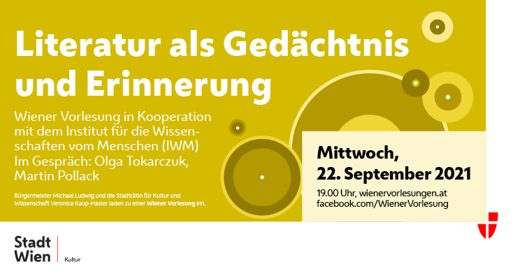 Advertisement from the City of Vienna about their lecture series, with a gold background and text about the event