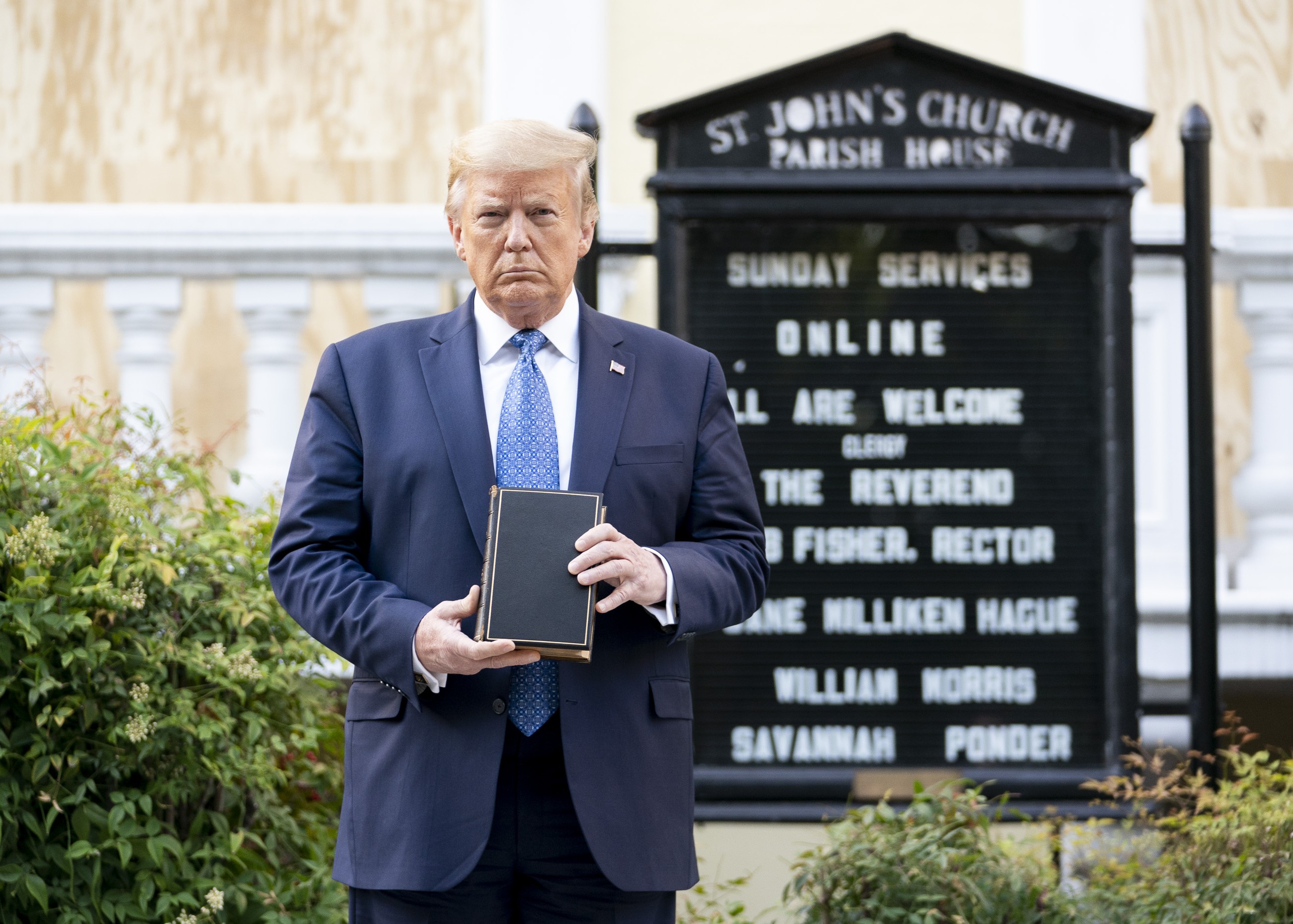 President Donald J. Trump holds a Bible 
