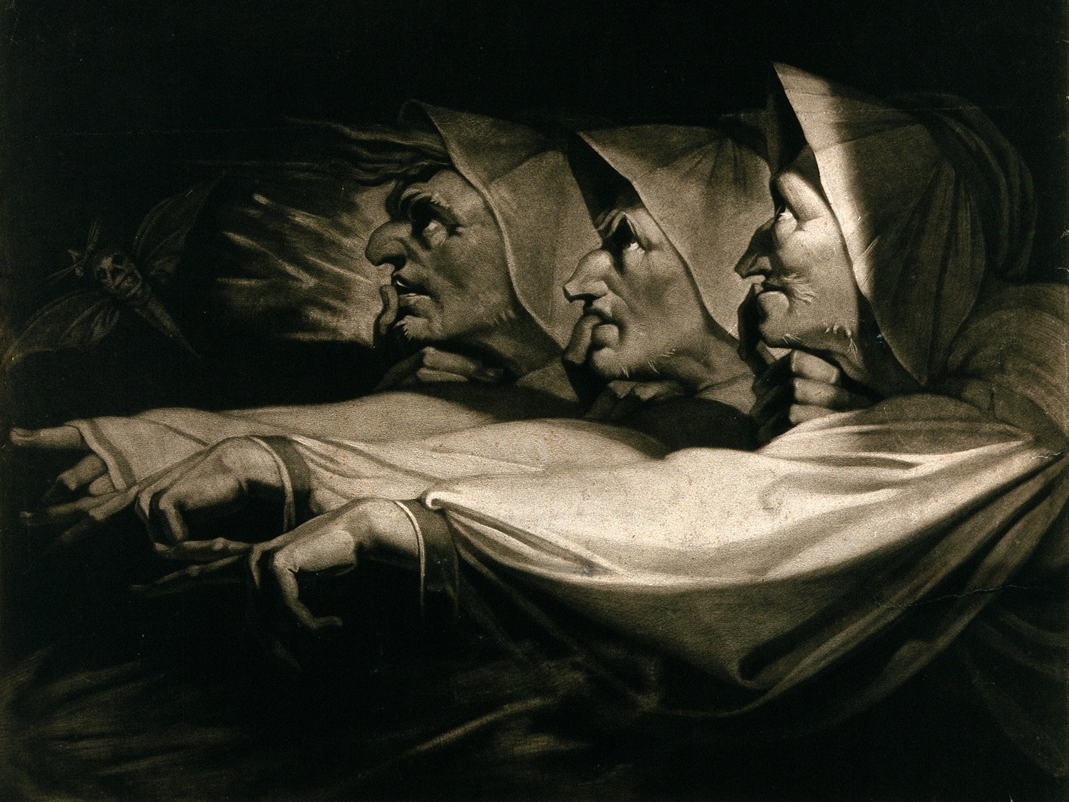 The Three Weird Sisters in Macbeth. Mezzotint by J.R. Smith, 1785, after Henry Fuseli 1783