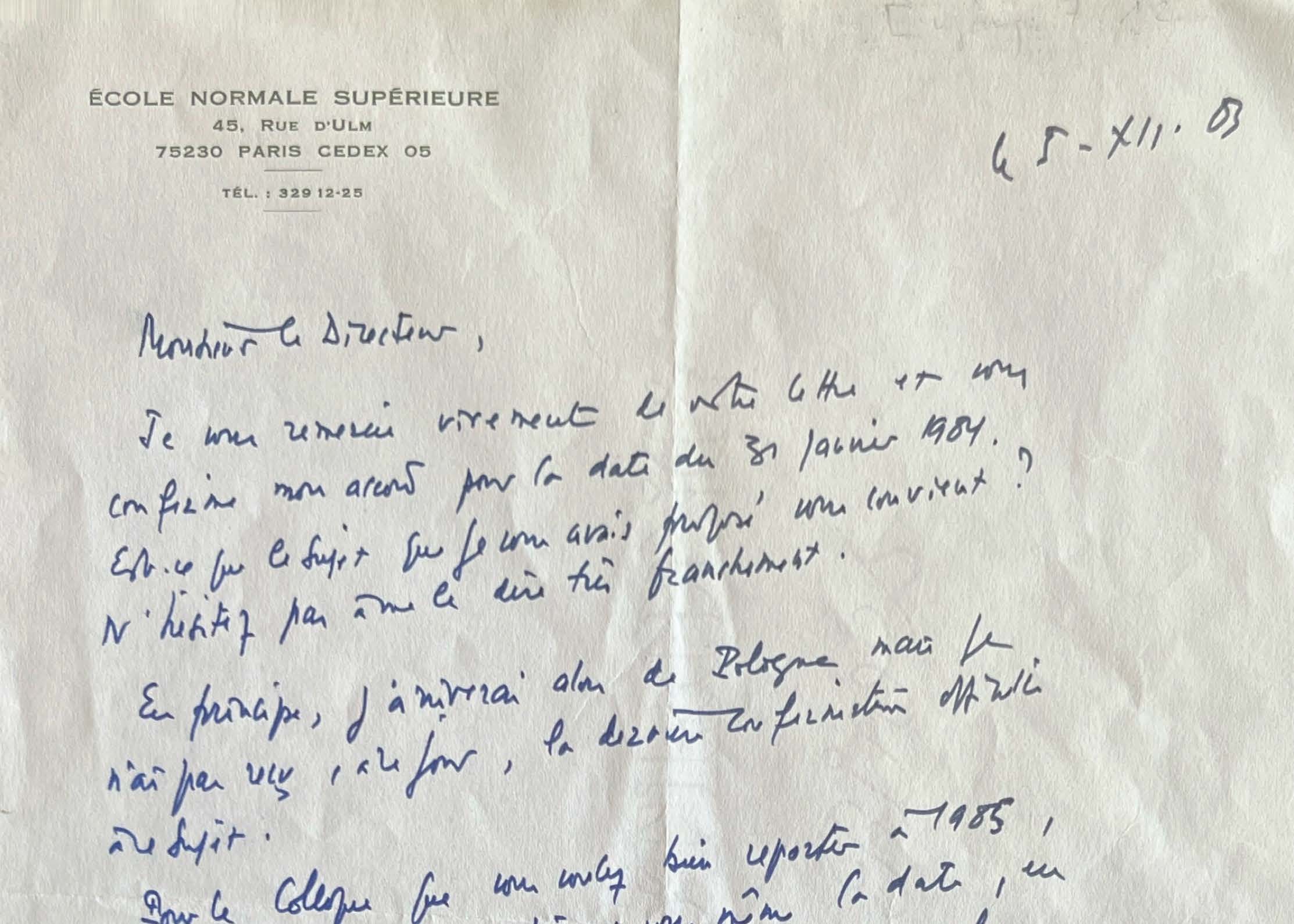 Brief von Jacques Derrida