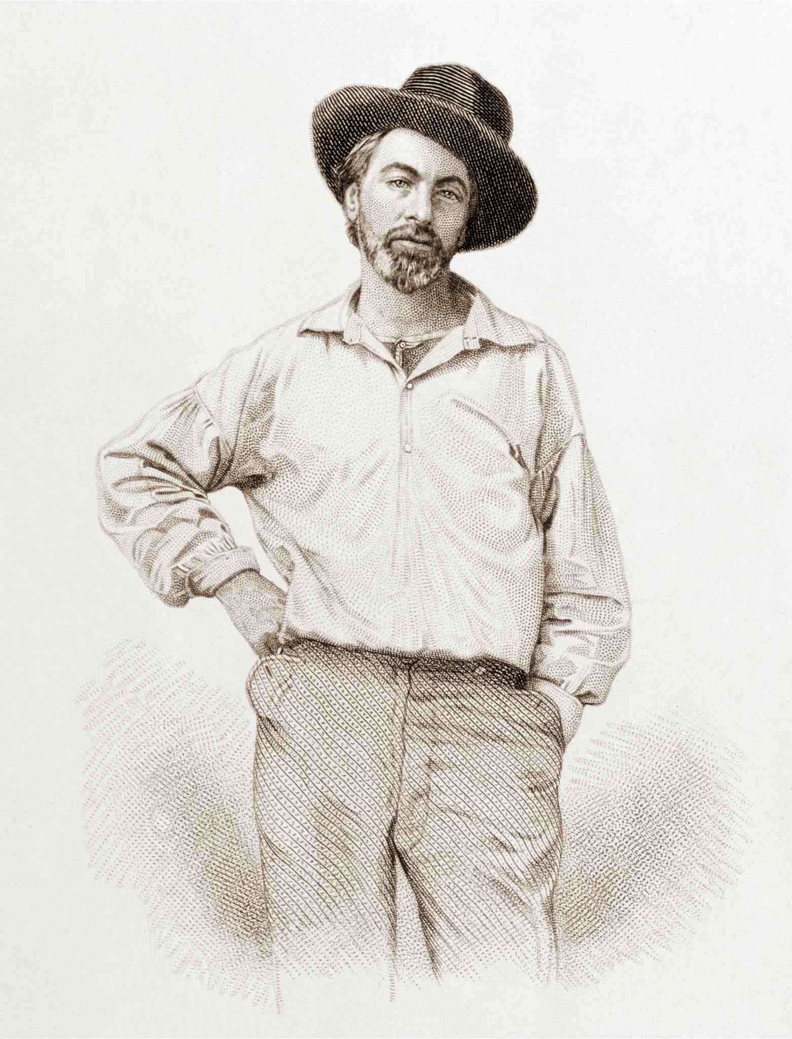 Walt Whitman, 35, Stahlstich von Samuel Hollyer, Juli 1854