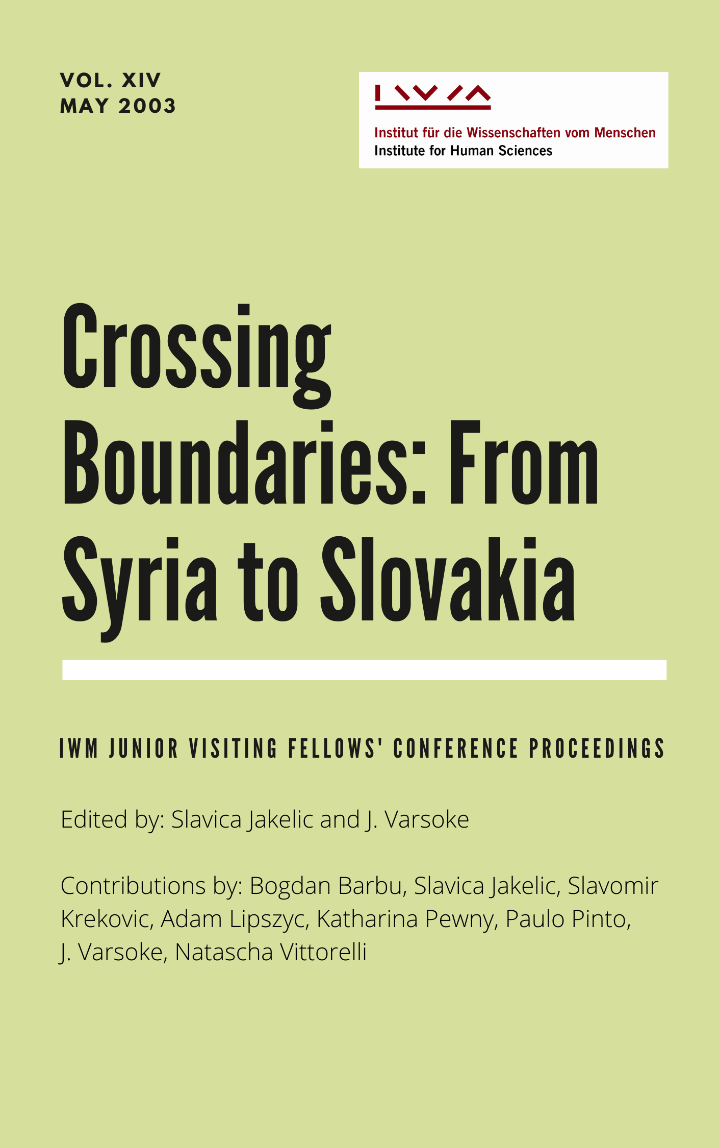 Cover for Vol XIV Crossing Boundaries: From Syria to Slovakia