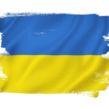 A sketch of the Ukraine Flag with painted edges that have been left raw with brushstrokes