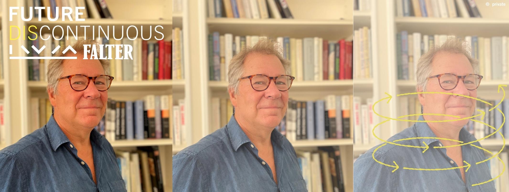 A photo of Richard Cockett in front of a bookshelf