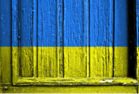 Painted flag of Ukraine on a door